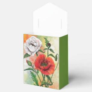 Beautiful Red White Poppies - Migned Painting Art Favour Box