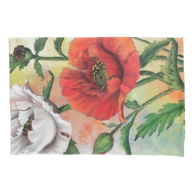 Beautiful Red White Poppies Pillow Case (Front)
