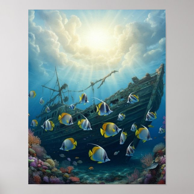 Beautiful reef fish with a shipwreck   poster (Front)