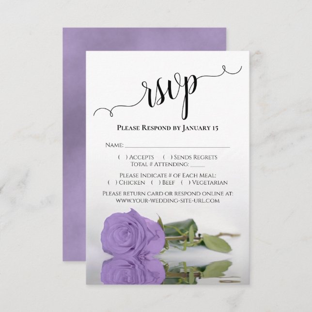 Beautiful Reflecting Lavender Purple Rose Wedding RSVP Card (Front/Back)