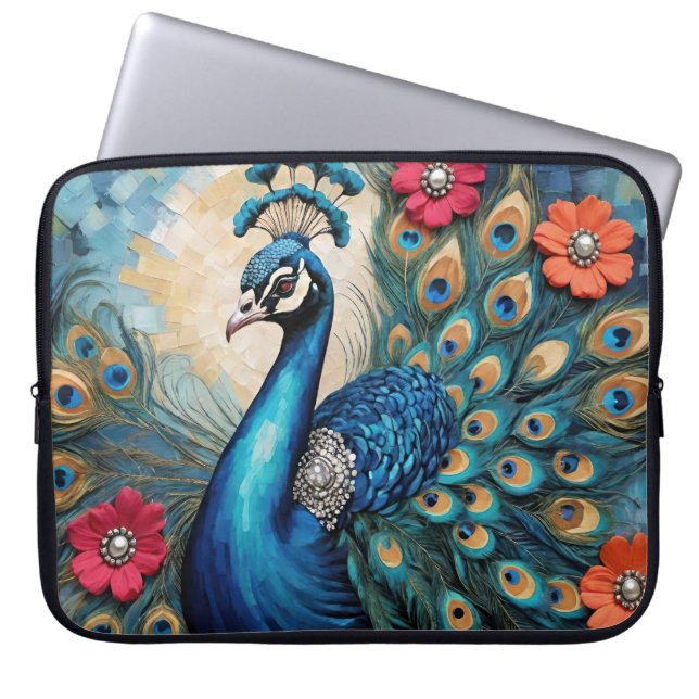 Beautiful Regal Peacock with Gems Laptop Sleeve (Front)