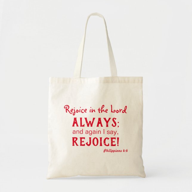 Beautiful Rejoice in the Lord Red and White Tote Bag (Front)
