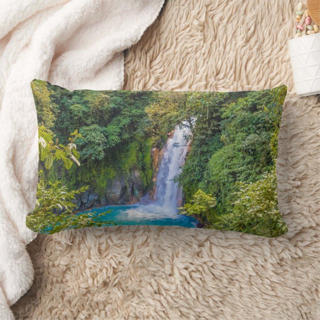 Beautiful Relaxing Blue Unique Waterfall in Jungle Lumbar Cushion (Blanket)