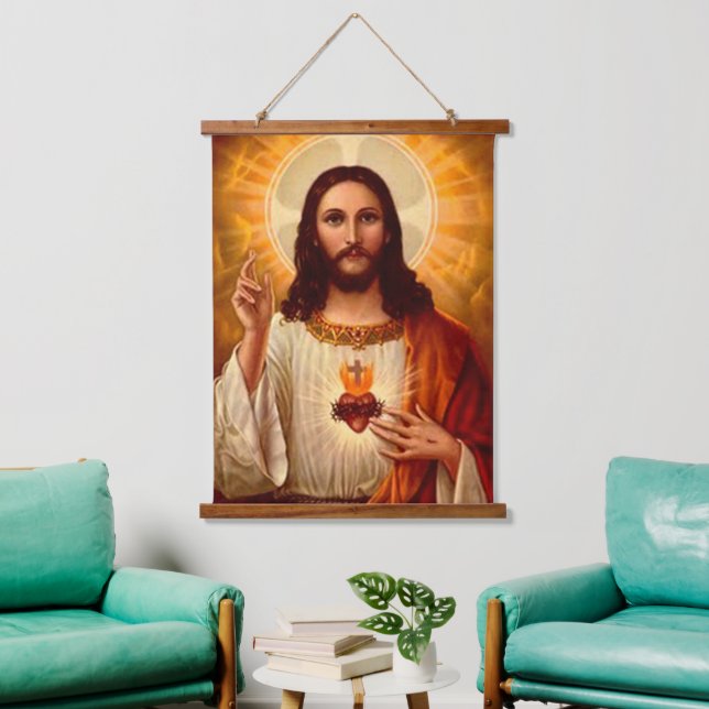 Beautiful religious Sacred Heart of Jesus image Hanging Tapestry (Living Room)