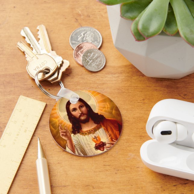 Beautiful religious Sacred Heart of Jesus image Key Ring (Desk)