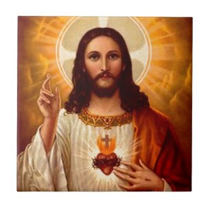 Beautiful religious Sacred Heart of Jesus image Tile