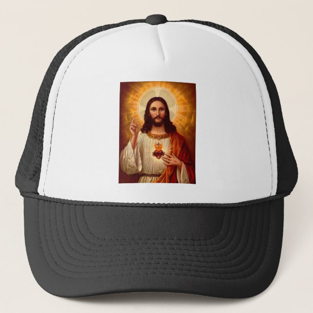 Beautiful religious Sacred Heart of Jesus image Trucker Hat (Front)