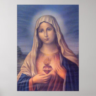 Beautiful Religious Sacred Heart of Virgin Mary Poster