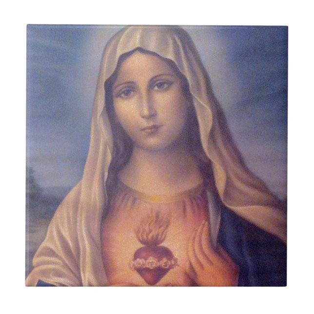 Beautiful Religious Sacred Heart of Virgin Mary Tile (Front)