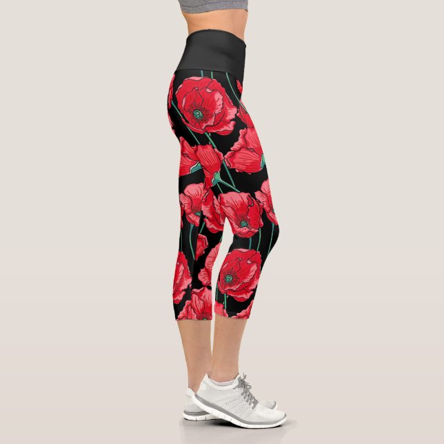 Beautiful Remembrance Red Poppy Pattern Capri Leggings (Right)