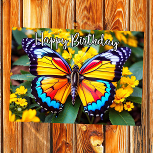 Beautiful Resting Butterfly Design Happy Birthday Card