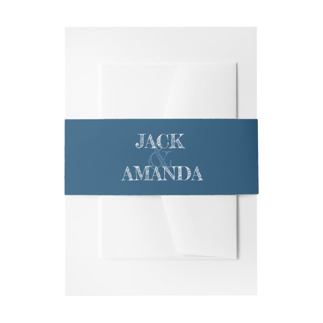 Beautiful Reto Classic Blue Wedding belly bands Invitation Belly Band (Front Example)