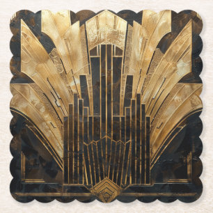 Beautiful Retro Art Deco Black Gold Elegant Paper Coaster