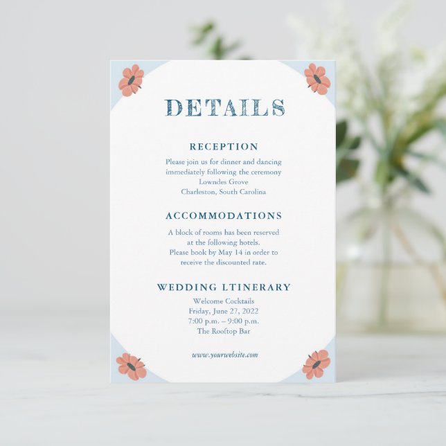 Beautiful Retro Baby Blue Wedding Enclosure Cards (Standing Front)