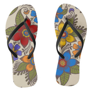 Beautiful Retro Boho Floral Design Jandals