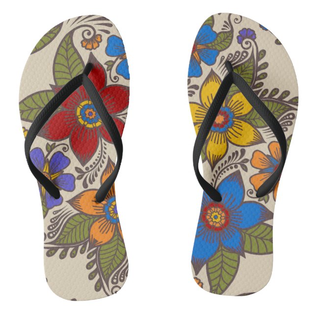 Beautiful Retro Boho Floral Design Jandals (Footbed)