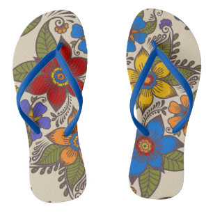 Beautiful Retro Boho Floral Design Jandals