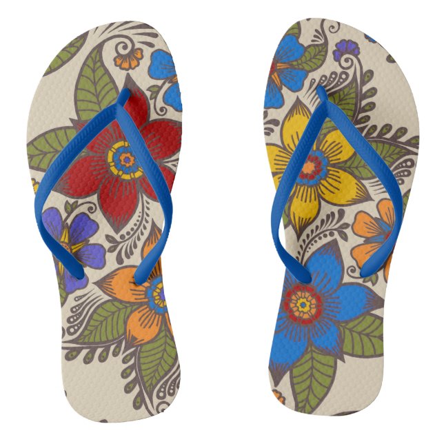 Beautiful Retro Boho Floral Design Jandals (Footbed)