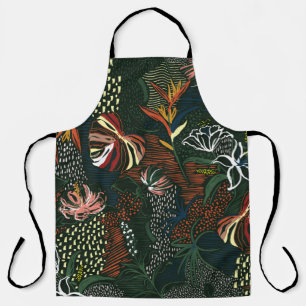 Beautiful retro hand drawn flower , tropical palm apron