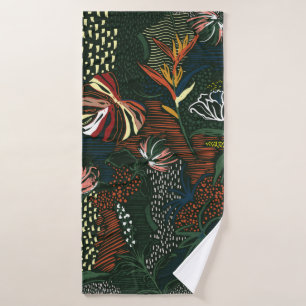 Beautiful retro hand drawn flower , tropical palm  bath towel