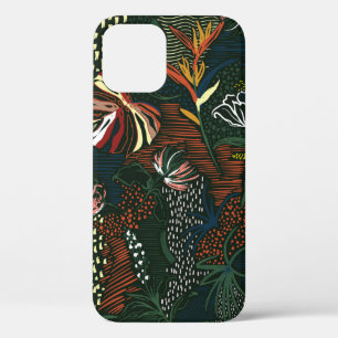 Beautiful retro hand drawn flower , tropical palm  iPhone 12 case