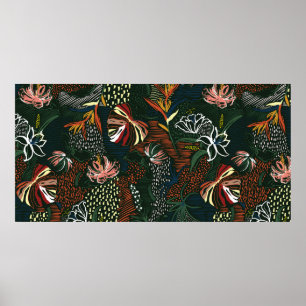 Beautiful retro hand drawn flower , tropical palm  poster