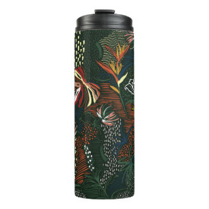 Beautiful retro hand drawn flower , tropical palm  thermal tumbler