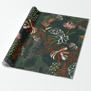 Beautiful retro hand drawn flower , tropical palm wrapping paper