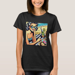 Beautiful Retro Lady at the Beach with Cocktail T-Shirt