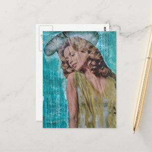 Beautiful Retro lady Mixed media collage Postcard