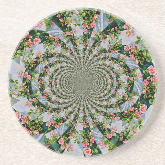 Beautiful retro pink red roses watercolor floral coaster (Front)