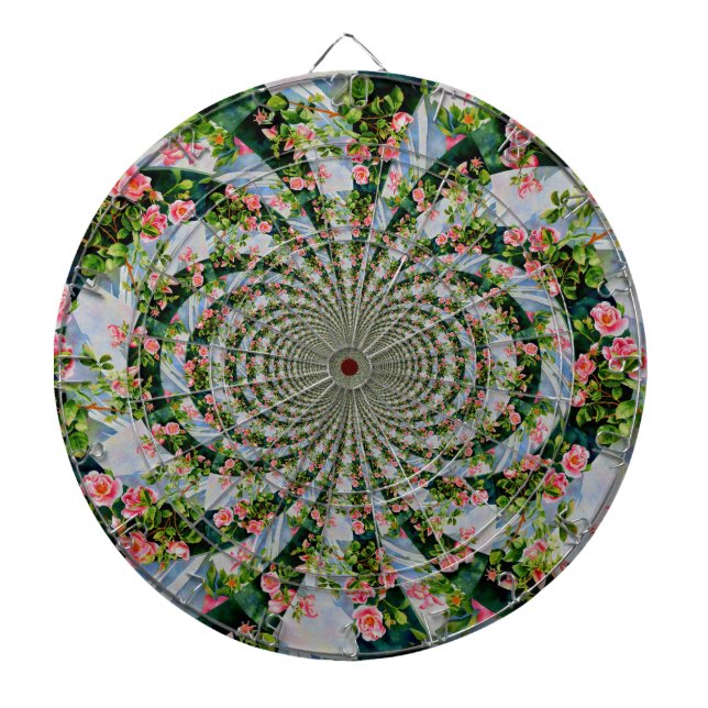 Beautiful retro pink red roses watercolor floral dartboard (Front)