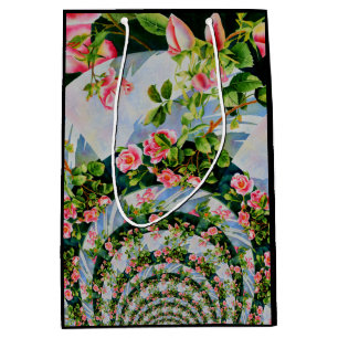 Beautiful retro pink red roses watercolor floral medium gift bag