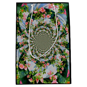 Beautiful retro pink red roses watercolor floral medium gift bag