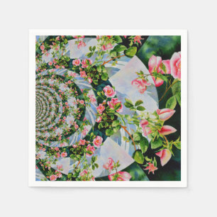 Beautiful retro pink red roses watercolor floral napkin