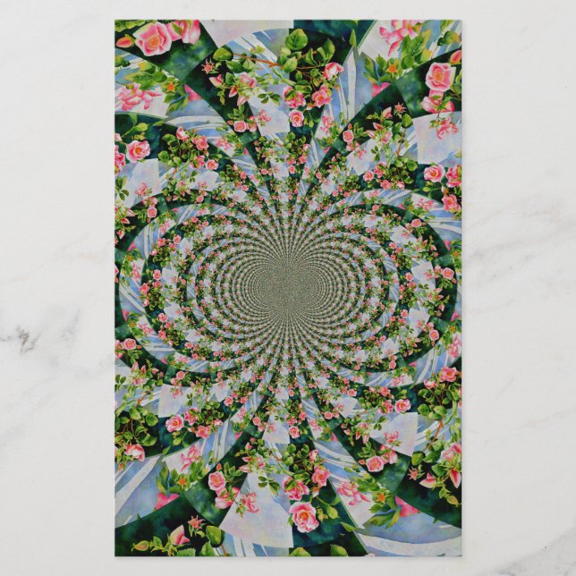 Beautiful retro pink red roses watercolor floral stationery (Front)