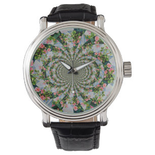 Beautiful retro pink red roses watercolor floral watch