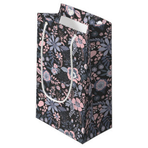 Beautiful retro style blue pastel floral pattern small gift bag