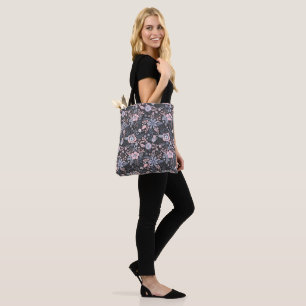 Beautiful retro style blue pastel floral pattern tote bag