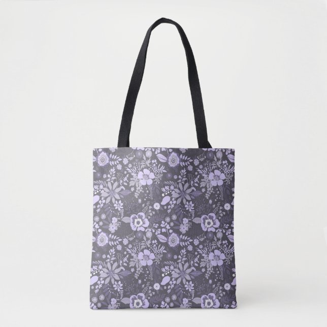 Beautiful retro style blue pastel floral pattern tote bag (Front)