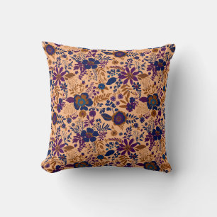Beautiful retro style orange pastel floral pattern cushion