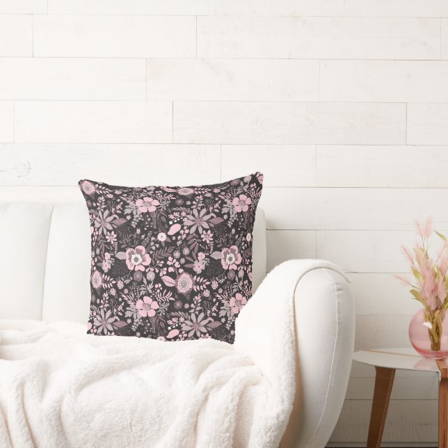 Beautiful retro style pink pastel floral pattern cushion (Couch)