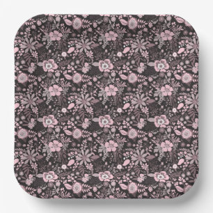 Beautiful retro style pink pastel floral pattern paper plate