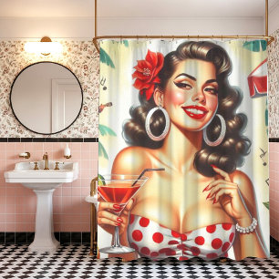Beautiful Retro Woman Illustration Shower Curtain