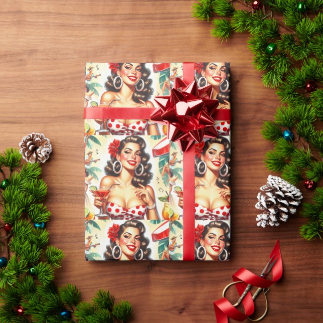 Beautiful Retro Woman Illustration Wrapping Paper (Holiday Gift)