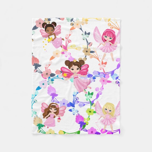 Beautiful ring flowers with fairies fleece blanket (Front)