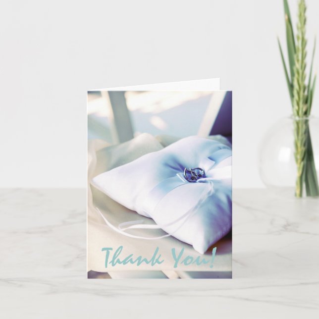 Beautiful Ring Pillow Wedding Thank You Note Card (Front)