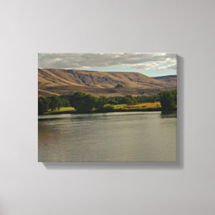 Beautiful River Flowing in Desert with Farmland Canvas Print