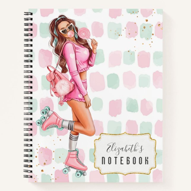 Beautiful Roller Skater Pink School Notebook (Front)
