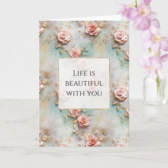 Beautiful Romantic Blush Pink Romantic Roses Card (Orchid)